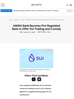 AMINA Bank Becomes First Regulated Bank to Offer SUI Trading and Custody