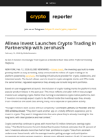 Alinea Invest Launches Crypto Trading in Partnership with zerohash
