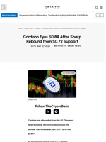 Cardano Eyes $0.84 After Sharp Rebound from $0.72 Support