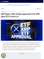 XRP News: SEC Finally Approves First XRP Spot ETF in the U.S.