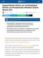 Hyperliquid Gains on Centralized Rivals as Perpetuals Market Share Nears 6%