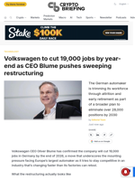 Volkswagen to cut 19,000 jobs by year-end as CEO Blume pushes sweeping restructuring
