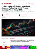PLUME Network Token Debuts on Binance Following 150M Token Airdrop: Price Surge 36% - Coinspeaker