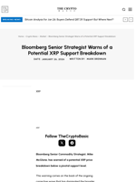 Bloomberg Senior Strategist Warns of a Potential XRP Support Breakdown