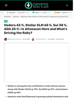 Hedera 42 %, Stellar XLM 65 %, Sui 38 %, ADA 25 %—Is Altseason Here and What's Driving the Rally? - Crypto News Flash