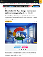 Bitcoin flips Google's $2.4T, Investors expect new all-time highs after $124k