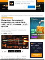 Metaplanet Becomes 4th Largest Bitcoin Holder With 30,823 BTC, Doubles FY2025 Outlook