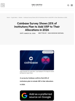 Coinbase Survey Shows 25% of Institutions Plan to Add XRP to Their Allocations in 2026