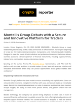 Montellis Group Debuts with a Secure and Innovative Platform for Traders