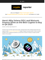 Here’s Why Solana (SOL) and Mutuum Finance Shine as the Best Cryptos to Buy in Q4 2025