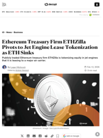 Ethereum Treasury Firm ETHZilla Pivots to Jet Engine Lease Tokenization as ETH Sinks - Decrypt