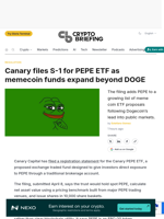 Canary files S-1 for PEPE ETF as memecoin funds expand beyond DOGE