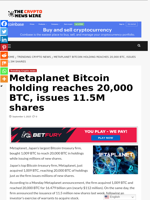 Metaplanet Bitcoin holding reaches 20,000 BTC, issues 11.5M shares - The Crypto News Wire