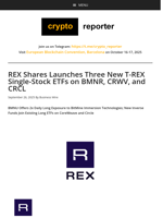 REX Shares Launches Three New T-REX Single-Stock ETFs on BMNR, CRWV, and CRCL