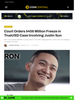 Court Orders $456 Million Freeze in TrueUSD Case Involving Justin Sun - CoinCentral