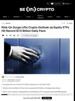 Equity ETF Inflows Hit Record Pace, Lift Crypto Outlook