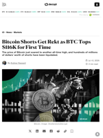 Bitcoin Shorts Get Rekt as BTC Tops $116K for First Time - Decrypt