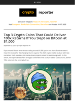 Top 3 Crypto Coins That Could Deliver 100x Returns If You Slept on Bitcoin at $1,000