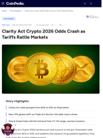 Clarity Act Crypto 2026 Odds Crash as Tariffs Rattle Markets