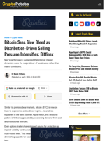 Bitcoin Sees Slow Bleed as Distribution-Driven Selling Pressure Intensifies: Bitfinex