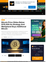 Bitcoin Price Slides Below $115,000 As Strategy And Metaplanet Buys Additional Bitcoin