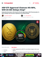 XRP ETF Approval Chances Hit 98%, Will US SEC Delays Stop? - Coinspeaker