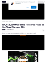 154,448,000,000 SHIB Restores Hope as NetFlow Plunges 21% - U.Today