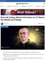 Broccoli Listing, as CZ Warns the Market Isn’t Ready