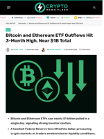 Bitcoin and Ethereum ETF Outflows Hit 3-Month High, Near $1B Total - Crypto News Flash