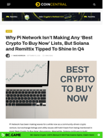 Why Pi Network Isn't Making Any ‘Best Crypto To Buy Now’ Lists, But Solana and Remittix Tipped To Shine In Q4