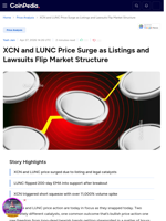 XCN and LUNC Price Surge as Listings and Lawsuits Flip Market Structure