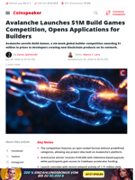 Avalanche Launches $1M Build Games Competition, Opens Applications for Builders - Coinspeaker
