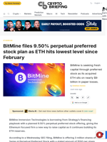BitMine files 9.50% perpetual preferred stock plan as ETH hits lowest level since February