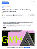 GMX Token Rallies as Hackers Return 90% of Stolen Funds