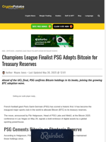 Champions League Finalist PSG Adopts Bitcoin for Treasury Reserves