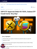 XRP ETF Approval Odds Hit 100%, Solana ETF Could Come ‘Any Day’