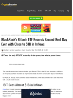BlackRock's Bitcoin ETF Records Second-Best Day Ever with Close to $1B in Inflows