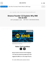 Binance Founder CZ Explains Why BNB Hits $1,000