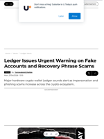 Ledger Issues Urgent Warning on Fake Accounts and Recovery Phrase Scams - U.Today