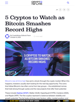 5 Cryptos to Watch as Bitcoin Smashes Record Highs