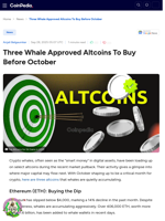Three Whale Approved Altcoins To Buy Before October