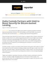 Zodia Custody Partners with Vield to Boost Security for Bitcoin-backed Lending