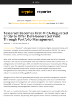 Tesseract Becomes First MiCA-Regulated Entity to Offer DeFi-Generated Yield Through Portfolio Management