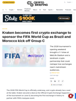 Kraken becomes first crypto exchange to sponsor the FIFA World Cup as Brazil and Morocco kick off Group C