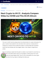 Next Crypto to Hit $1 : Analysts Compare Shiba Inu (SHIB) and This $0.05 Altcoin