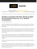 Exodus Launches XO Pay: Direct Crypto Purchasing Service for U.S. Mobile Customers
