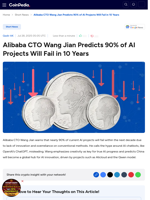 Alibaba CTO Wang Jian Predicts 90% of AI Projects Will Fail in 10 Years