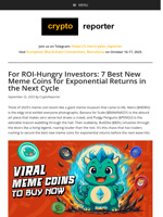 For ROI-Hungry Investors: 7 Best New Meme Coins for Exponential Returns in the Next Cycle