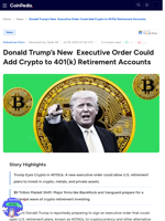 Donald Trump’s New  Executive Order Could Add Crypto to 401(k) Retirement Accounts
