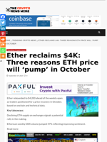 Ether reclaims $4K: Three reasons ETH price will ‘pump’ in October - The Crypto News Wire